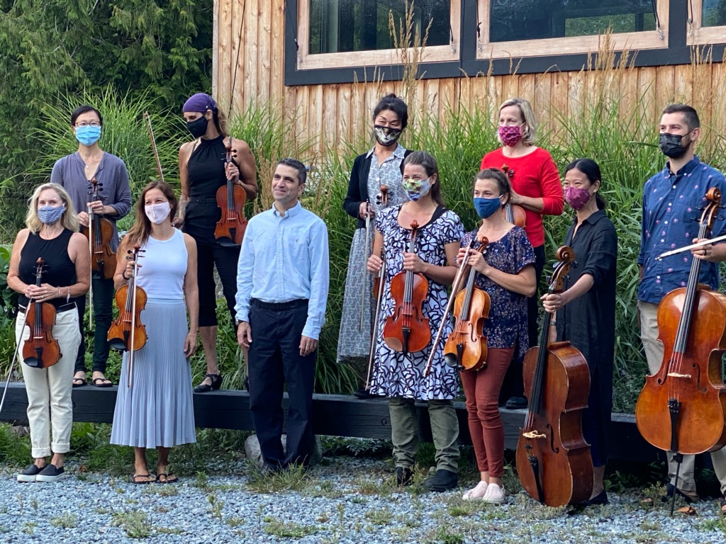 The orchestra posing after Fergie's Concert in Squamish, August 2020